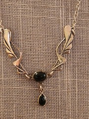 Art Nouveau/Art Deco Vintage Sterling Silver Onyx Necklace & Dangle Earring Set