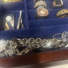 Men’s Powell Jewelry Box / Lot 30 Pc Rings Bracelets Necklaces Tie Clips Cuffs