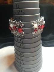 7″ Cuffred Rhinestones Faux Pearls 1960 Silvertone