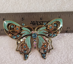Avon Enamel Butterfly Brooch Pin Gold Tone & Aqua AB Rhinestones NIB 2005
