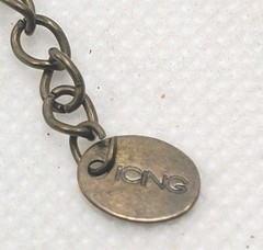 Vintage ICING Brass Chain Necklace 32in With Green Stone Pedant