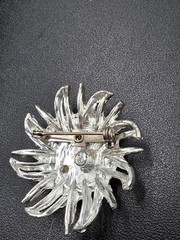Vintage Silver Tone Rhinestone Starburst Brooch Mid Century Sunburst Pin 1960s