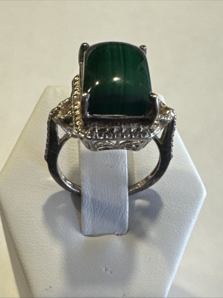 Vintage Sterling Silver Malachite Ring 925 Size 6.75