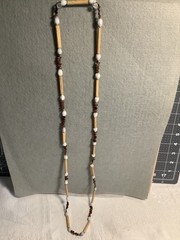 Vintage boho bamboo white brown beads 40” long necklace