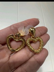 Vintage Y2K Avon Gold Heart Dangle Drop Stud Earrings Butterfly Back Tuscan