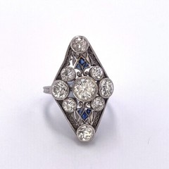 Early Century Edwardian Navette Ring 2Ct Lab Created Diamond 14k White Gold Over