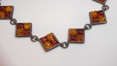 Vintage Hallmarked Poland Two Tone Amber 925 Sterling Silver Link Bracelet 7.5″