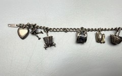 Sterling Silver 925 Charm Bracelet 7″ Curb Link Dangle Charms Spring Ring Signed