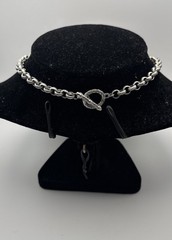 Vintage Brighton Necklace Silver/Gold Tone Black Stones Chunky Link Estate 10”