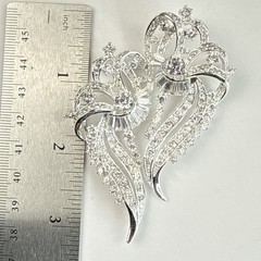 Nolan Miller Rhodium PLATED Crystal Rhinestone Floral Geometric Brooch 3.25”