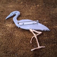 Vintage Marc Shields Pewter Brooch Pin Crane Bird Animal 3″