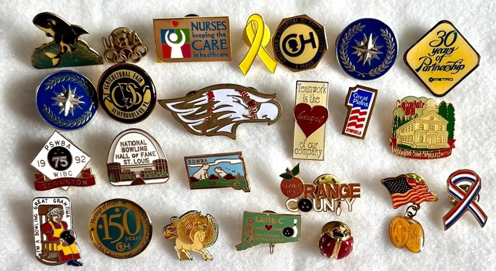 Lot of 24 Various Pin Back pinback pins Nurse / Bowling etc. #78-3
