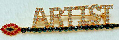 Estate ARTIST Paint Brush Brooch Pin Clear and Red Rhinestones