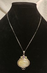 Vintage Prehnite and Peridot Sterling Pendant Necklace