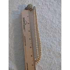 Vintage Sarah Coventry Faux Pearl Necklace Double Strand Rhinestone Clasp