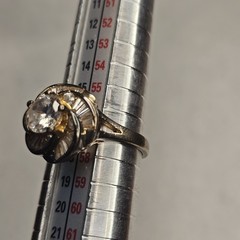 Vintage JAL CZ Crown Ring Size 8 Sterling Silver Gold Over Halo Statement Ring