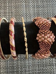 Lot 9 Pc Gold Tone Metal & Mauve Pink Burgundy Bangle Cuff Bracelet Jewelry G5