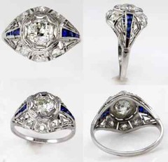 Art Deco 4Ct Lab Created Diamond & Sapphire 14K White Gold FN Engagement Ring