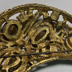 Large Vintage La Roco 1950s Half Moon Crescent Brooch Lapel Pin Faux Amber