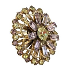 VTG Mid Century Starburst Snowflake Rhinestone Brooch Pin lavender Yellow jewelr