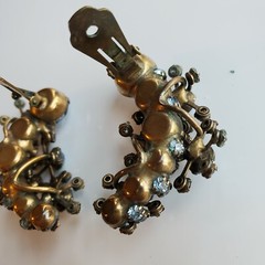 Multi Color Glass Rhinestone Clip Earrings Flower Ear Climber Crescent READ