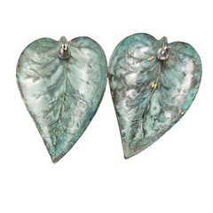 Vintage Patinated Copper Look Leaf Earrings Pierced Southwest Cowgirl 2.25 in