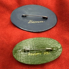Set of Two Vintage Handpainted Russian Brooches. Signed. See pics.