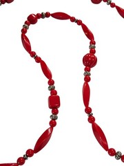 Vintage Red Plastic Silvertone Beaded Necklace No Clasp 46 inches
