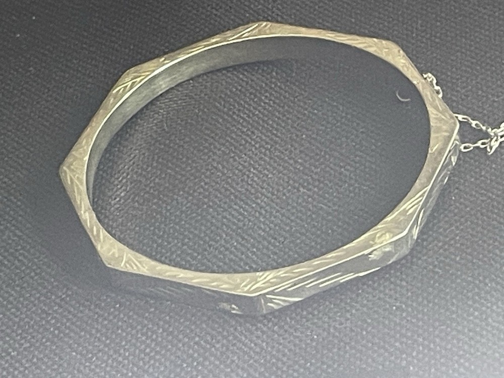 Vintage Sterling Octagon Bracelet IBB Signed Etched Safety Chain