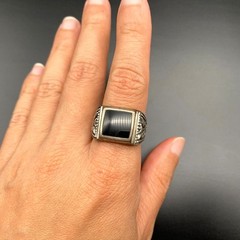 Vintage Black Onyx Sterling Silver Ring Size 11.25