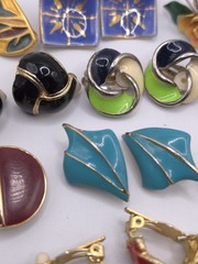 Vtg To Mod Clip On Earring Lot Enamel 15 Pair Colorful