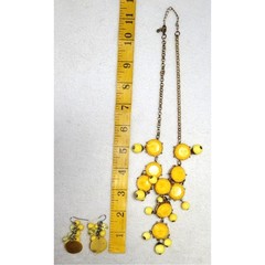 Vintage Yellow Statement Necklace & Earrings Chunky Waterfall Bib Summer Dangle