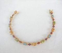 Zales 18K Gold on Sterling Silver 925 Multi Gemstone Tennis Bracelet Fits 7.5″