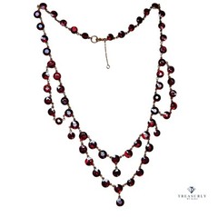 English Late Georgian Early Victorian Almandine Swags Garnet 9 KT Gold Necklace