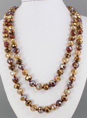 VINTAGE TAN & BROWN AB AURORA BOREALIS CRYSTAL GLASS BEAD LONG NECKLACE 