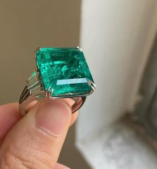 5.30 Ct Natural Emerald Art Deco Antique Vintage Ring 14K Yellow Gold Finish