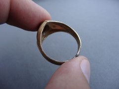VINTAGE VARGAS 10K GF OVAL SHIMMER SUN STONE SOLITAIRE RING SIZE 11.75
