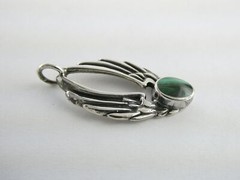 Vintage Sterling Silver Malachite Cabochon Winged Angel Wings Pendant 2.4g 1 In