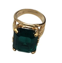 Vtg Ana BeKoach 18KHGE Simulated Emerald Cocktail Ring Sz 5 Gold Electroplated