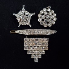 Vintage Pot Metal Lot Rhinestone Brooch Pendant Barrette Silver Tone
