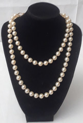 Vintage White Bead Gold Tone Chain Link Long Vintage Necklace 36 in Long