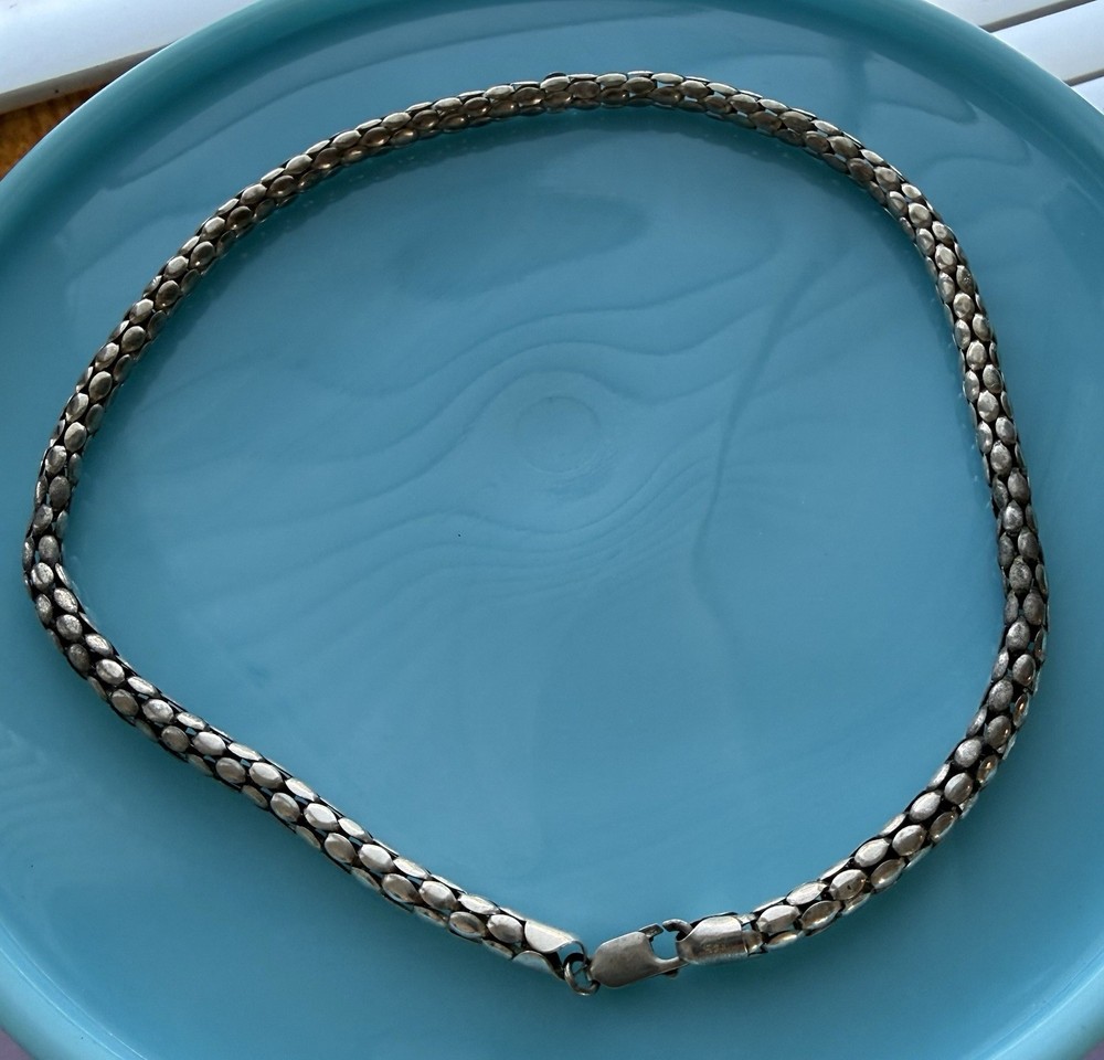 18” FAS Vintage Sterling Silver 925 Round Snake Mesh Chain Necklace Unique 16g