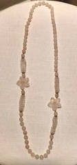 Vintage Pink Rose Quartz Hand Knotted Beaded Necklace With 2 Carved Pink Quartz