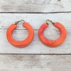Vintage Clip On Earrings Large & Chunky Orange Hoops Stamped Hong Kong