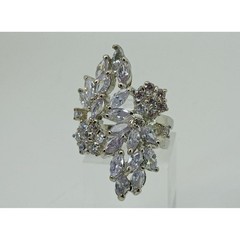 Vintage Silver Tone Marquise Cluster CZ Floral Statement Cocktail Ring Size 6.75