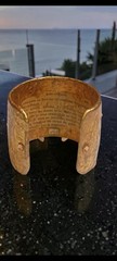 Rare Brigitte Ross Gold Hammered Literary Cuff Bracelet Alfred De Musset French