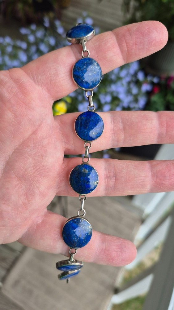 Vintage Indigo Lapis Lazuli Link Sterling Silver Bracelet 925