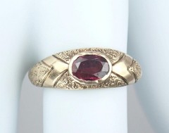 Pretty Antique Victorian Solid 9K Gold Garnet Floral Scroll Band Ring Size 5.25