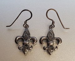 VTG 925 Fleur De Lis Dangle Earrings 1.5in Drop Sterling Silver 2g Estate