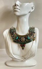 Vintage Tribal Necklace Turquoise Coral Inlay Ethnic Boho Statement Nepalese